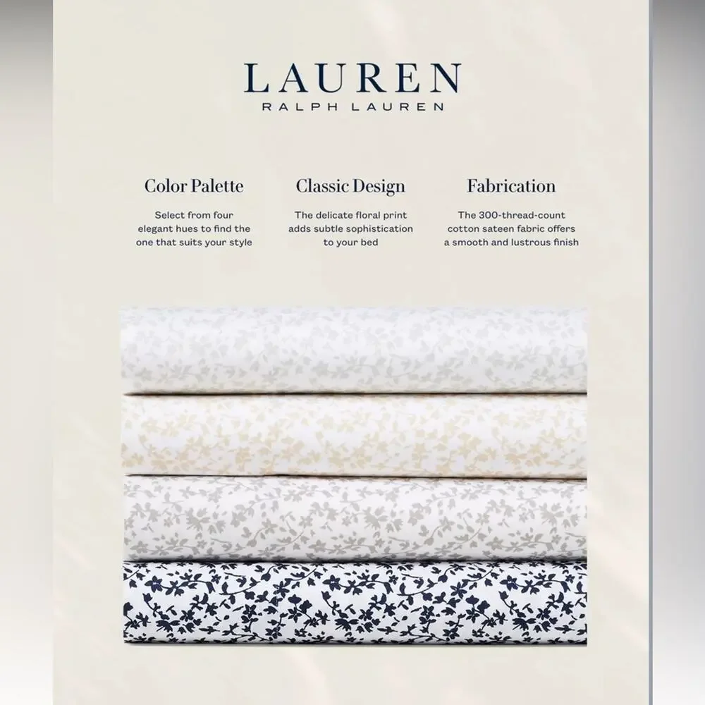 New LRL Ralph Lauren Spencer Floral Sage King Size Cotton Sateen Bedding Sheets
